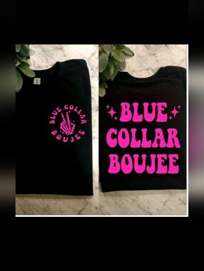 blue collar Boujee shirt cute Black And Pink trending retro Short Sleeve Tshirt